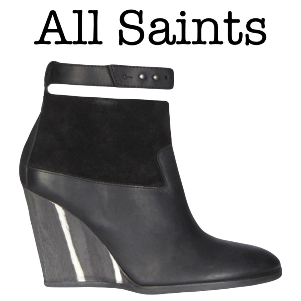 All Saints Lulu Black Wedge Boots Size 40